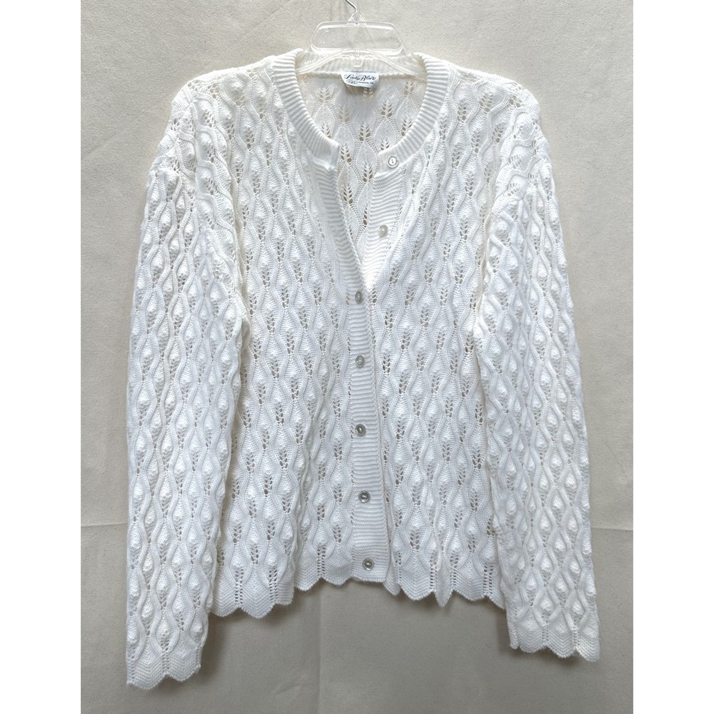 Vtg 80s Lady Blair Cottagecore Granola Pointelle Open Knit Scalloped Cardigan L?